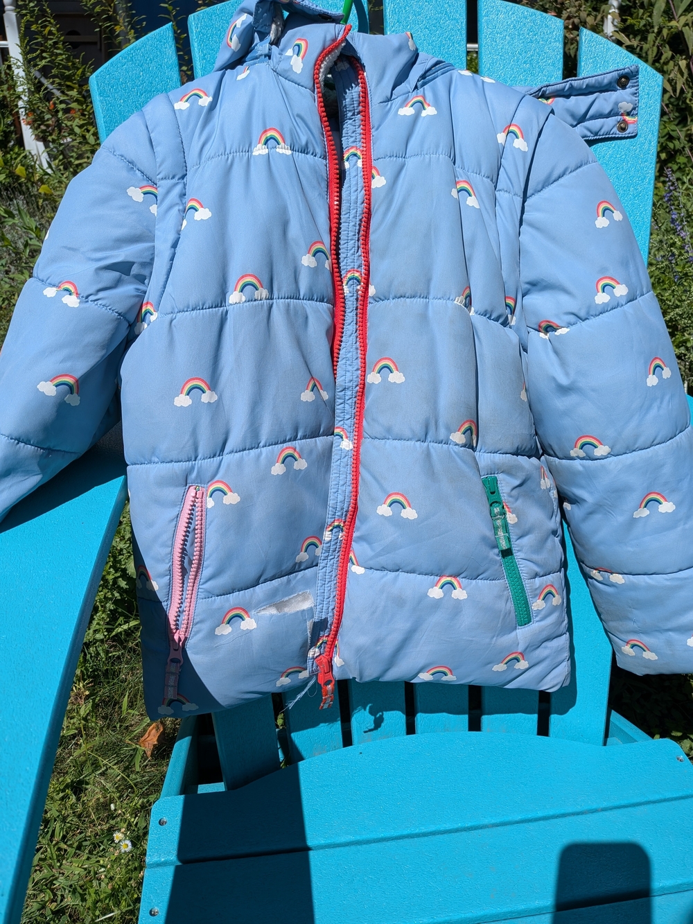 Mini Boden Rainbow-Print Puffer Jacket